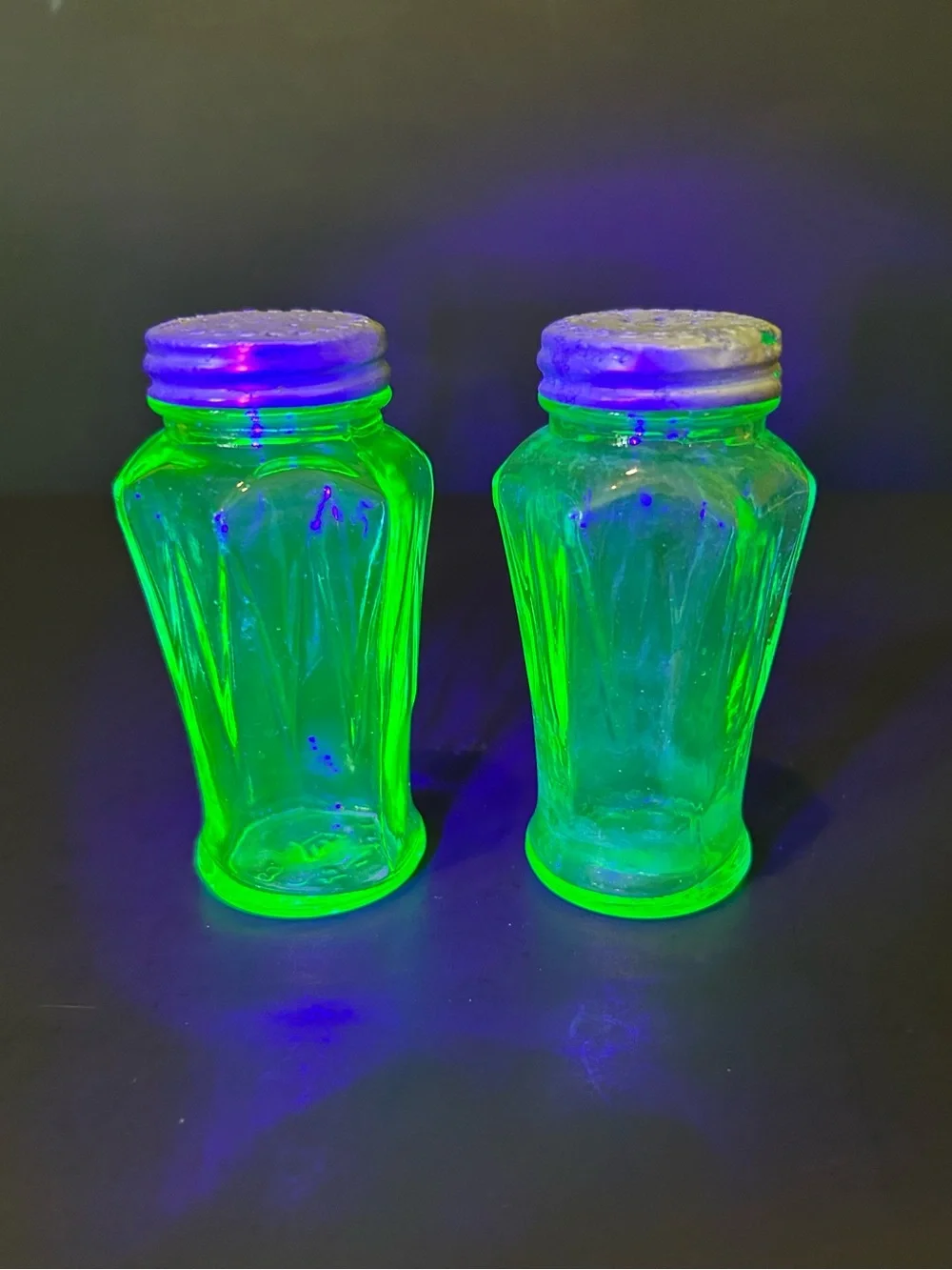 Hazel Atlas Green Uranium Glass Salt & Pepper Shakers
